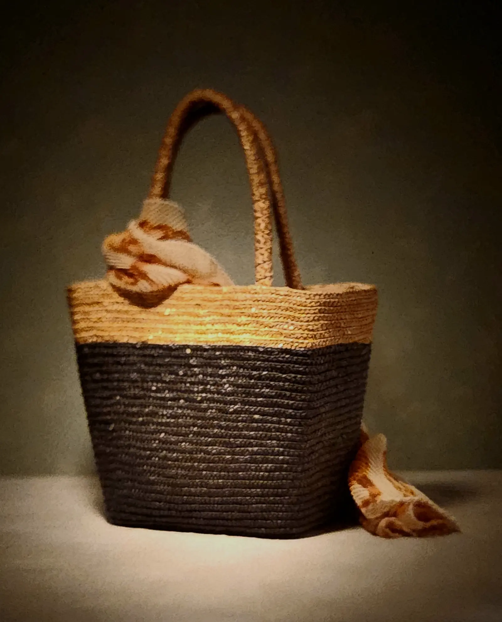 Evest’s Two‑Tone Woven Tote Two‑tone woven straw tote bag photographed in soft directional light.wait .